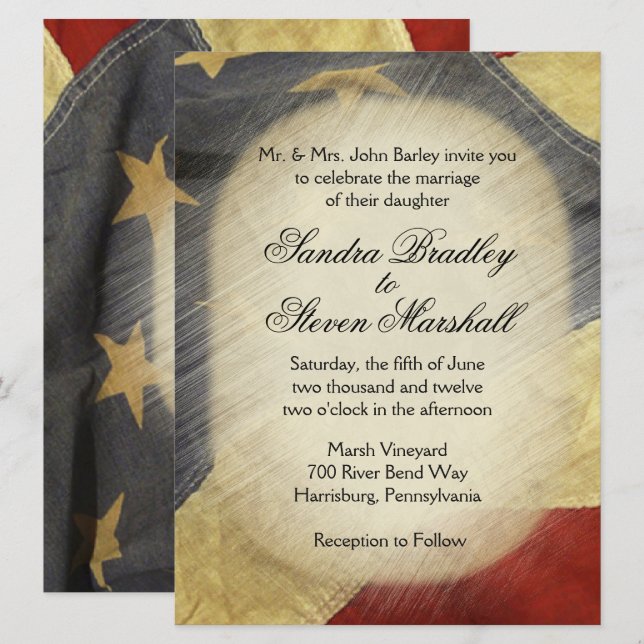 Vintage American Flag Wedding Invitations (Front/Back)