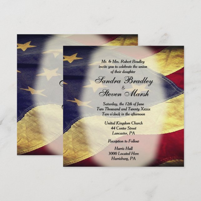 Vintage American Flag Wedding Invitations (Front/Back)