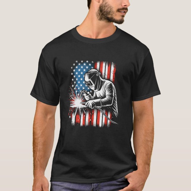 Vintage American Flag Welding Hero Welder T-Shirt (Front)