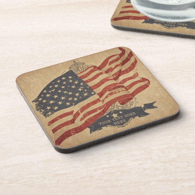 Vintage American flag with editable text Coaster (Left Side)