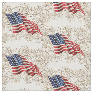 Vintage American Flag with Gold Glitter Fireworks Fabric