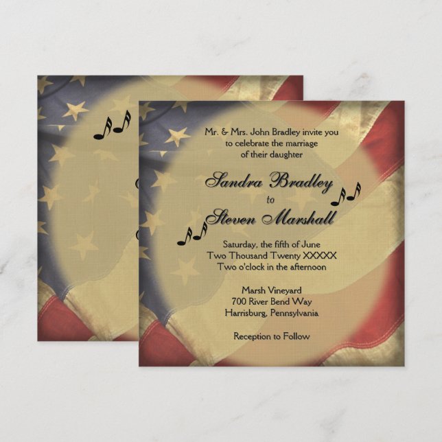 Vintage American Flat Music Theme Wedding  Invitation (Front/Back)