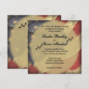 Vintage American Flat Music Theme Wedding  Invitation