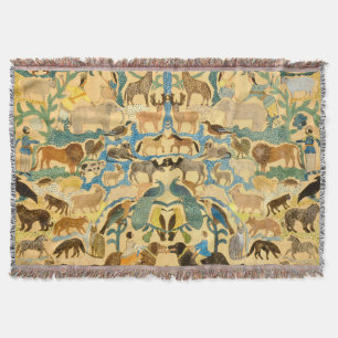 Vintage American Folk Art Animals Throw Blanket
