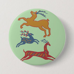Vintage American Folk Art Deer Custom Colour 7.5 Cm Round Badge