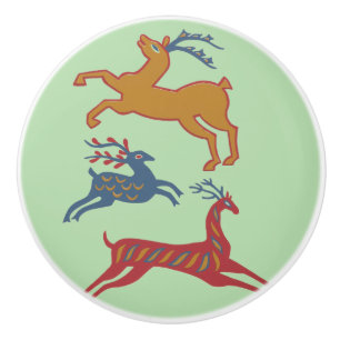 Vintage American Folk Art Deer Custom Colour Ceramic Knob
