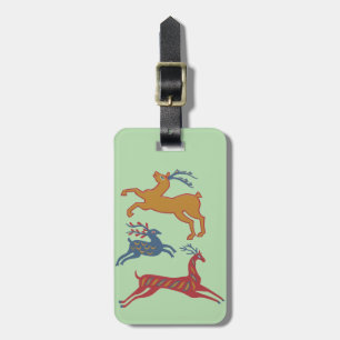 Vintage American Folk Art Deer Custom Colour Luggage Tag