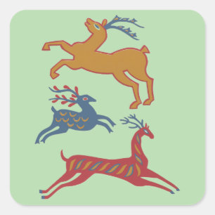 Vintage American Folk Art Deer Custom Colour Square Sticker