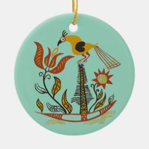 Vintage American Folk Art Tulip Bird Custom Colour Ceramic Tree Decoration
