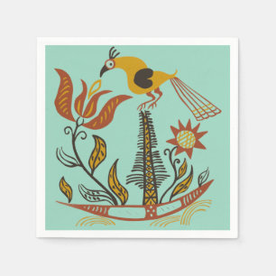 Vintage American Folk Art Tulip Bird Custom Colour Napkin