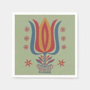 Vintage American Folk Art Tulip Floral Decor Napkin