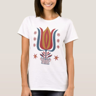Vintage American Folk Art Tulip Floral Decor T-Shirt