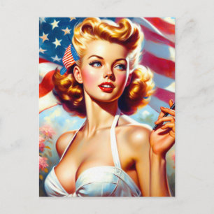Vintage American Girl Painting Postcard