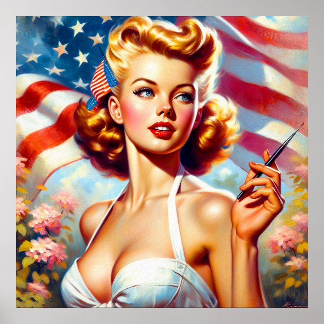 Vintage American Girl Painting Poster (Front)