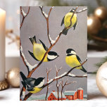 Vintage American Goldfinch Birds Winter Scene Holiday Card<br><div class="desc">Vintage American Goldfinch Birds Winter Scene Holiday Card. This design features beautiful black and gold American goldfinch birds on a snow covered tree branch. What a beautiful retro holiday scene. Personalise this custom design with your own inside greeting.</div>