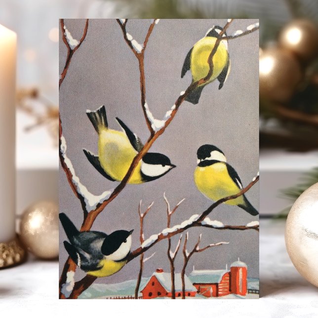 Vintage American Goldfinch Birds Winter Scene Holiday Card (Creator Uploaded)