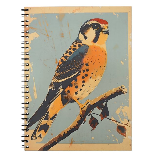 Vintage American Kestrel Illustration Notebook (Front)