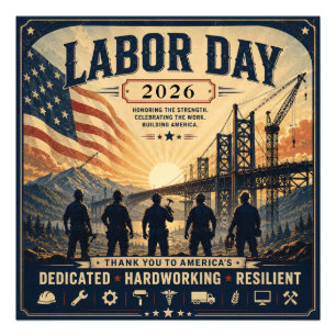 Vintage American Labour Day Worker Tribute Art Photo Print