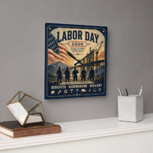 Vintage American Labour Day Worker Tribute Art Square Wall Clock