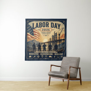 Vintage American Labour Day Worker Tribute Art Tapestry