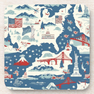 Vintage American Landmark Pattern (2) Coaster