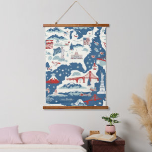 Vintage American Landmark Pattern (2) Hanging Tapestry