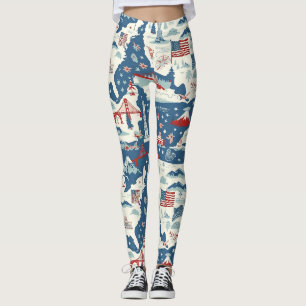 Vintage American Landmark Pattern (2) Leggings