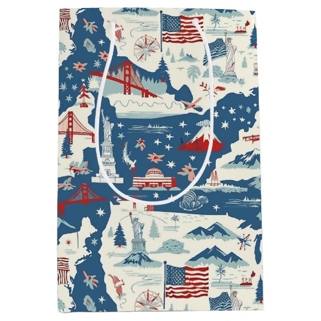 Vintage American Landmark Pattern (2) Medium Gift Bag (Front)