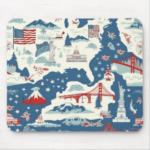 Vintage American Landmark Pattern (2) Mouse Mat