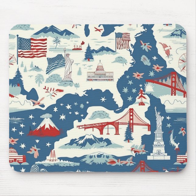 Vintage American Landmark Pattern (2) Mouse Mat (Front)