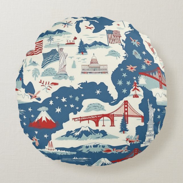 Vintage American Landmark Pattern (2) Round Cushion (Front)