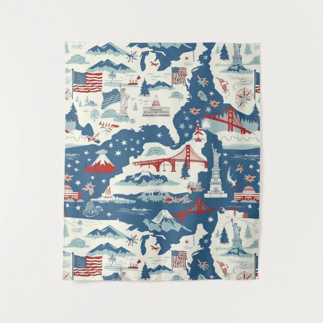 Vintage American Landmark Pattern (2) Tapestry (Front)