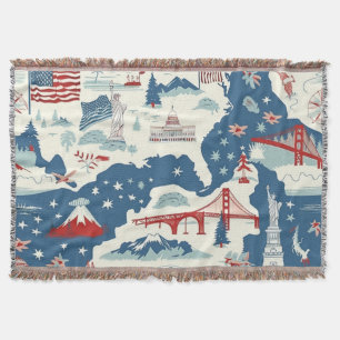 Vintage American Landmark Pattern (2) Throw Blanket