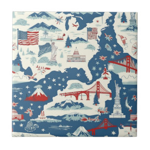 Vintage American Landmark Pattern (2) Tile