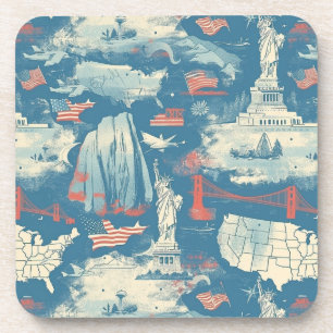 Vintage American Landmark Pattern (3) Coaster