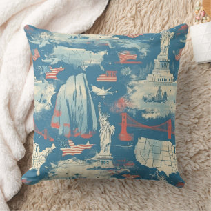 Vintage American Landmark Pattern (3) Cushion