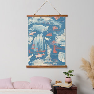 Vintage American Landmark Pattern (3) Hanging Tapestry