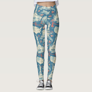 Vintage American Landmark Pattern (3) Leggings