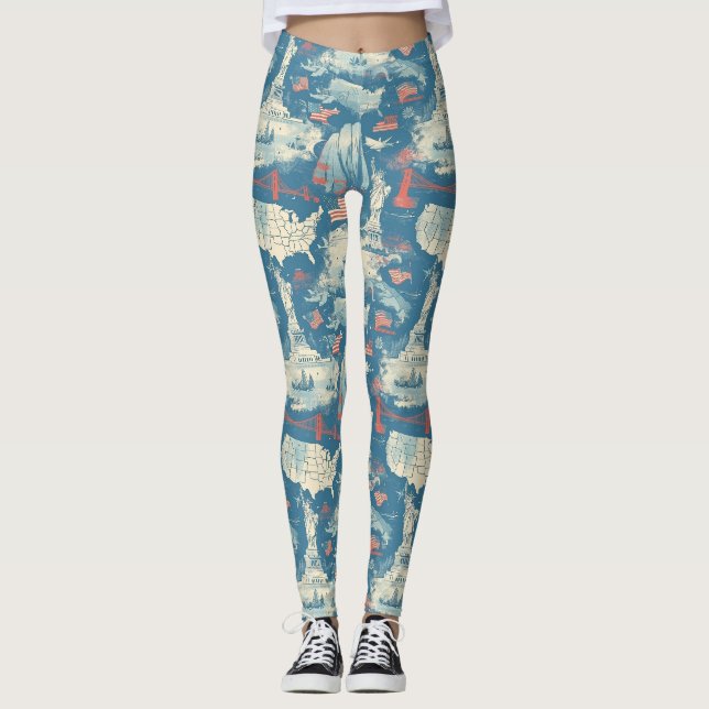 Vintage American Landmark Pattern (3) Leggings (Front)