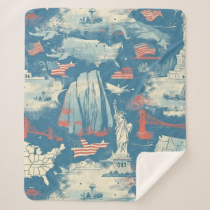 Vintage American Landmark Pattern (3) Sherpa Blanket