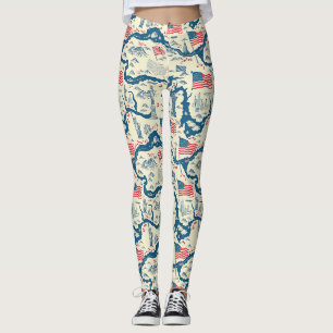 Vintage American Landmark Pattern (4) Leggings