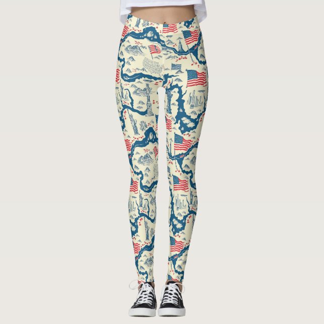 Vintage American Landmark Pattern (4) Leggings (Front)