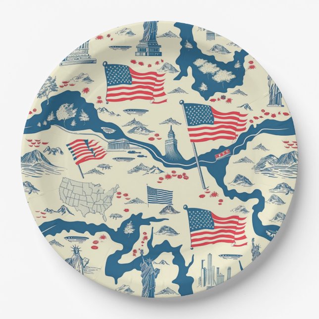 Vintage American Landmark Pattern (4) Paper Plate (Front)