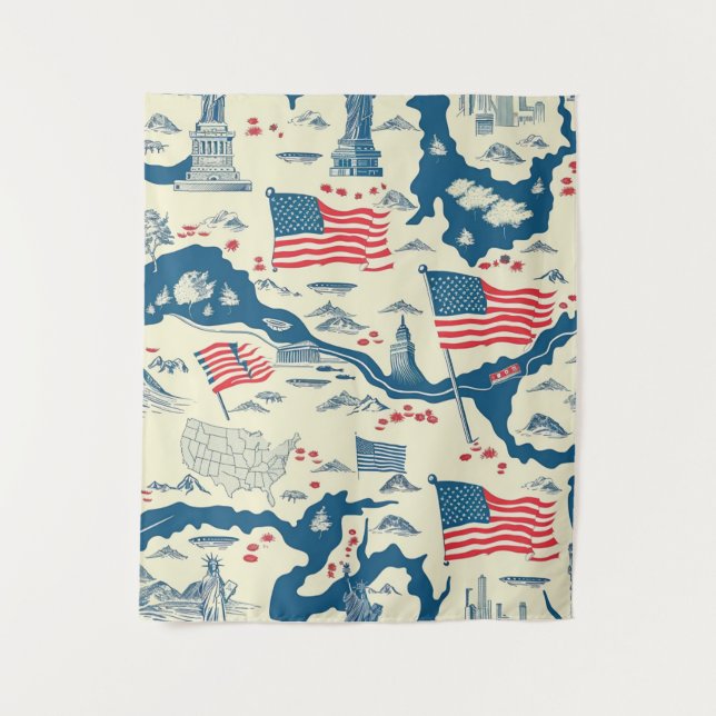 Vintage American Landmark Pattern (4) Tapestry (Front)