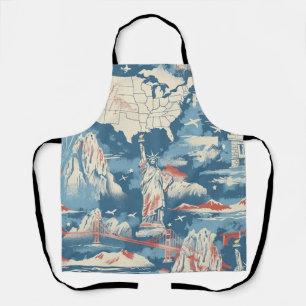 Vintage American Landmark Pattern – Liberty, USA Apron