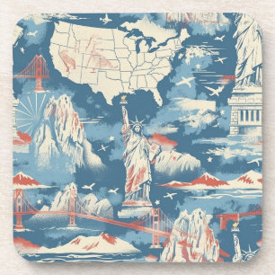 Vintage American Landmark Pattern – Liberty, USA  Coaster