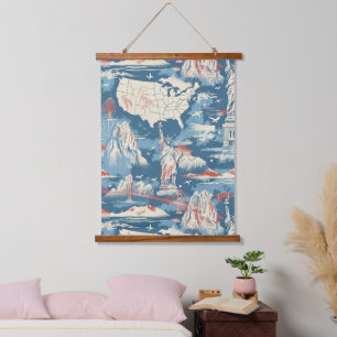 Vintage American Landmark Pattern – Liberty, USA Hanging Tapestry