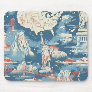 Vintage American Landmark Pattern – Liberty, USA Mouse Mat