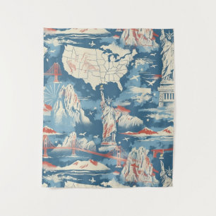 Vintage American Landmark Pattern – Liberty, USA  Tapestry