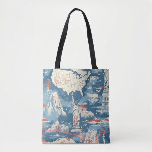 Vintage American Landmark Pattern – Liberty, USA Tote Bag